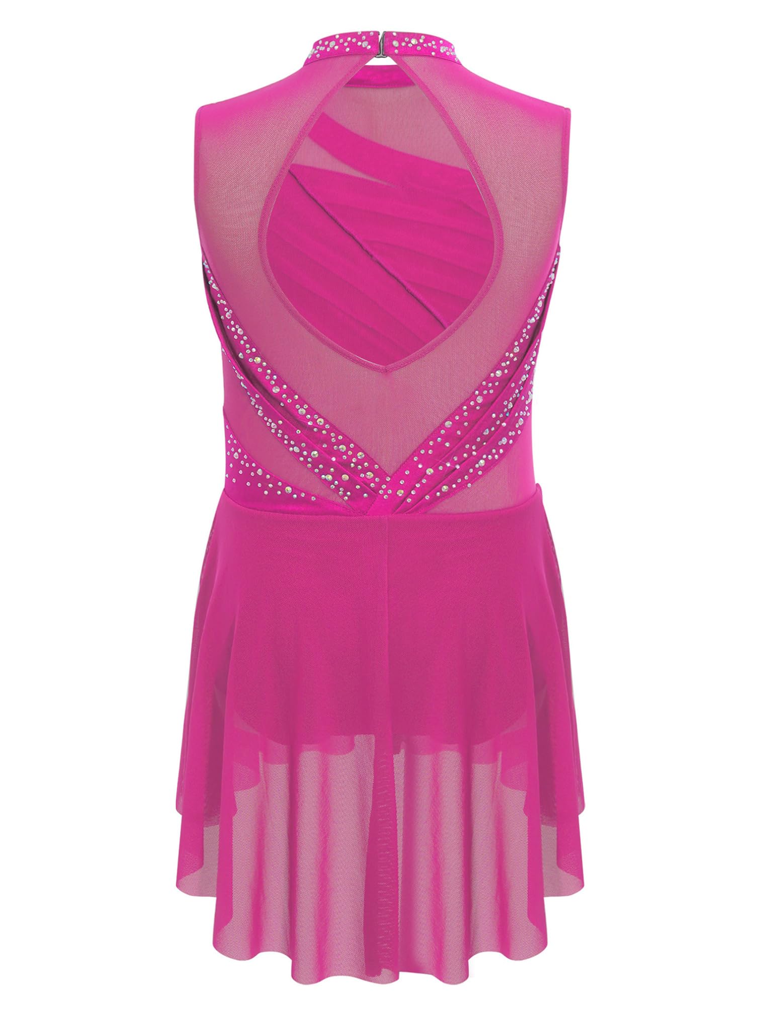Agoky Mädchen Ärmellose Eiskunstlauf Kleider Rollkragen Tanzkleid Swing Rock Gerafft Ballettkleider Strassstein Ballettkleidung