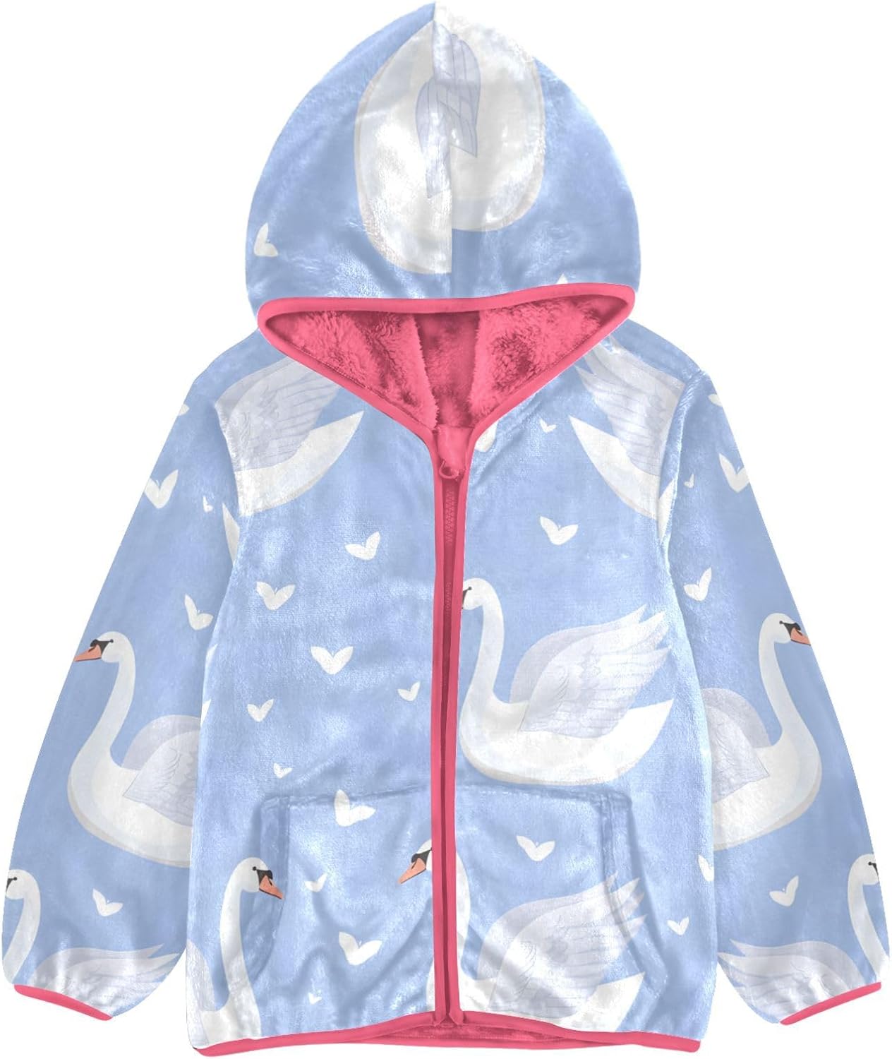 ALAZA Cute Swans and Hearts Purple Hoodie Jacket for Girls Toddler Fleece Zip Up Coat Plush Jacket for 3 Years