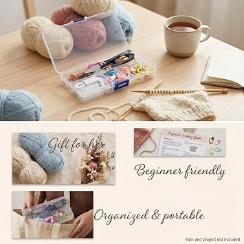GKINIKG Knitting Tools Set with Storage Case Knitting & Crochet Accessories for Sewing, Repair and DIY Craft Projects, Includes Scissors, Stitch Markers, Needles & Ruler
