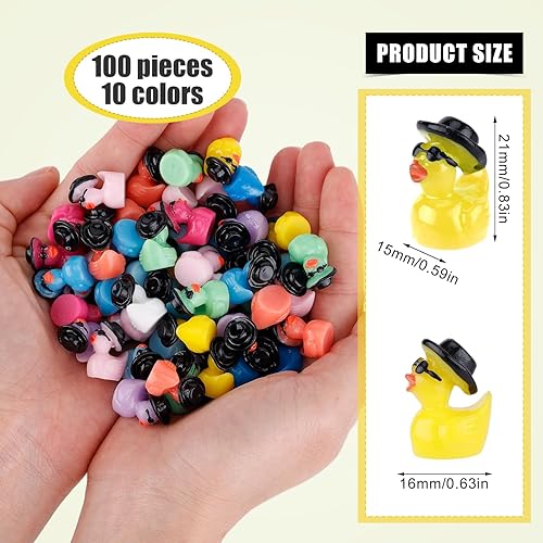 Miniatura 2 de 100 mini patos de vaquero de resina con lentes de sol, coloridos patos de resina en miniatura para manualidades, jardín, paisaje, decoración del