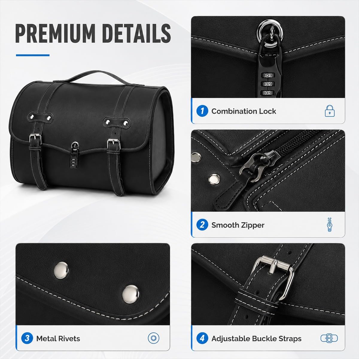 Motorrad Hecktasche 39×32×28cm, Abschließbare PU-Leder Aufbewahrungstasche für Scooter, E-Bike und Moped, Heckträger Gepäcktasche für Halbhelme, Zubehör und Alltag