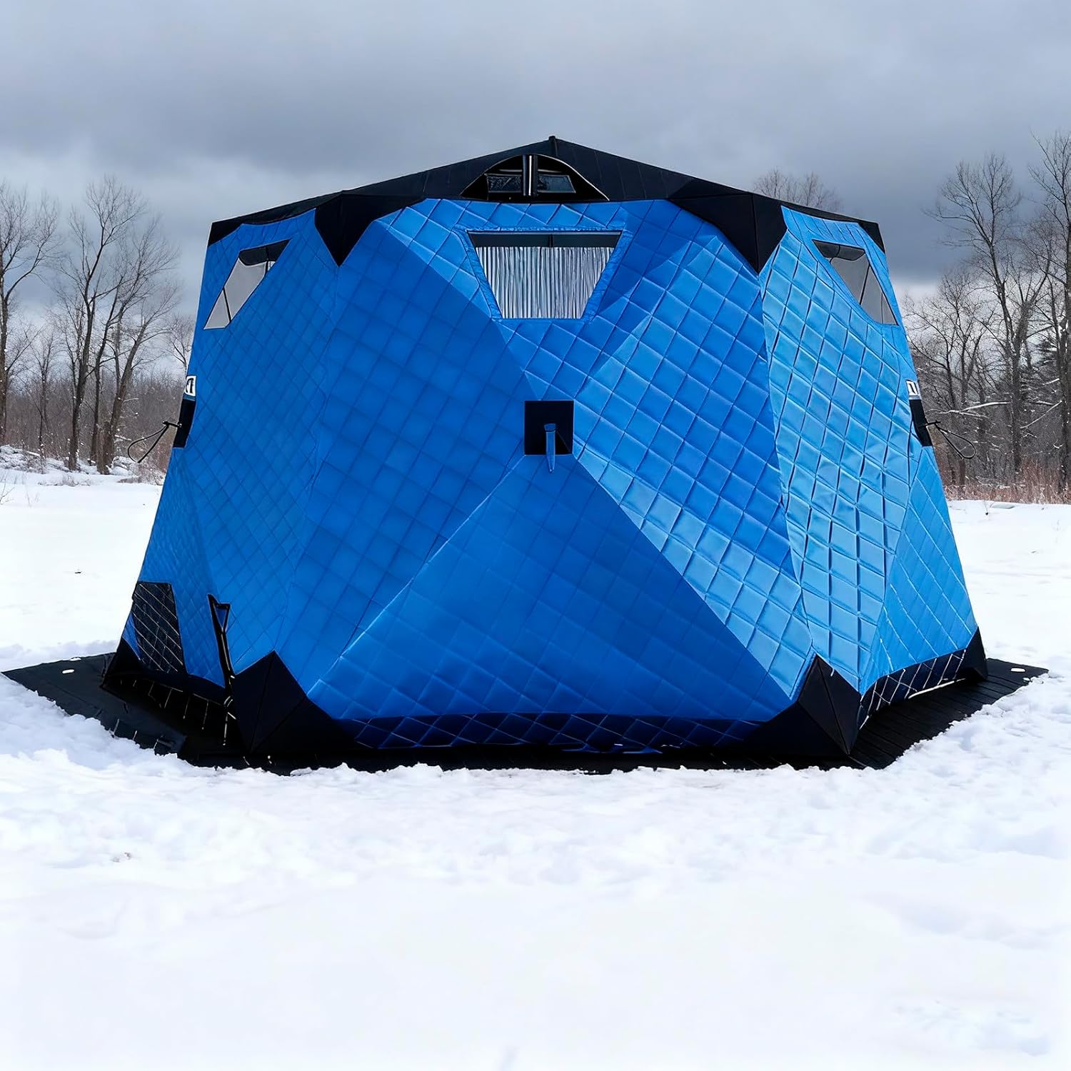 Ice Fishing Tents, Portable Retractable Fishing Tent, Thermal Insulation, Oxford Fabric, with Anchors, Ropes, Carry Bag, Winter Fishing Shelter Blue