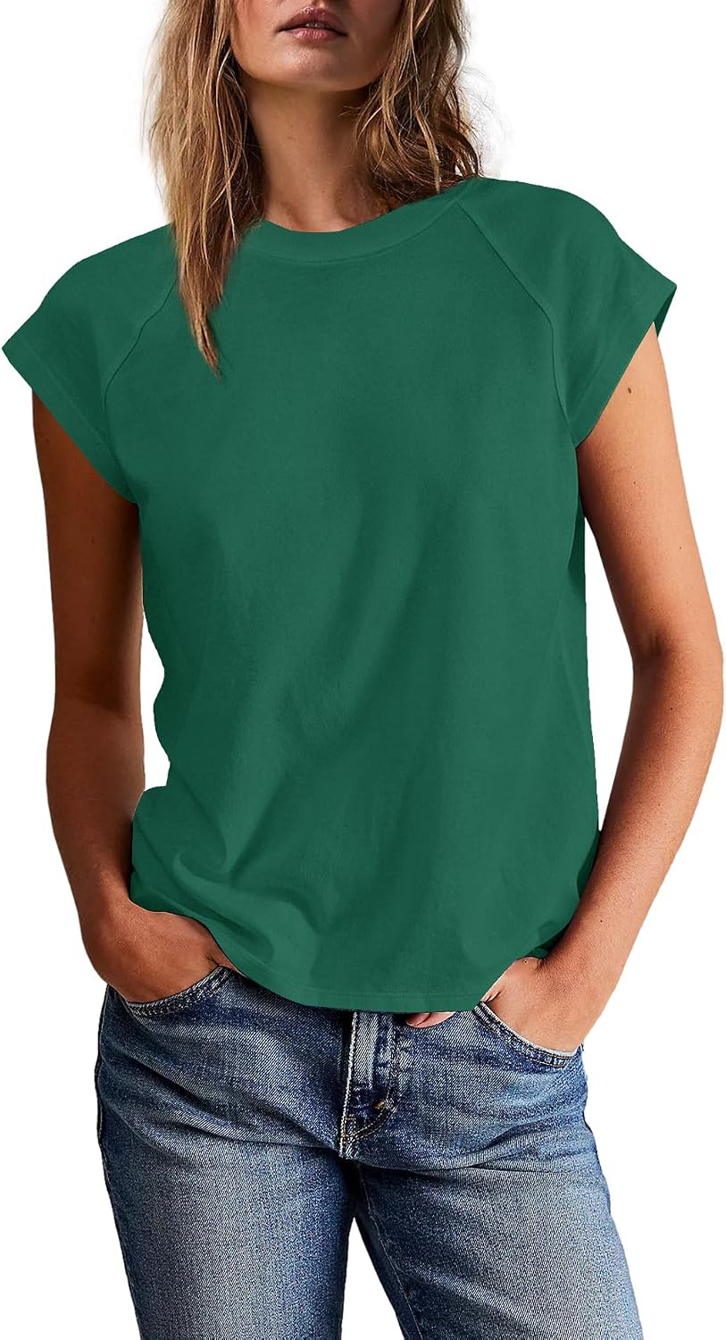 Yanekop Womens Short Sleeve Shirts Crewneck T Shirts Basic Tees Casual Summer Tops Cap Sleeve Tops Trendy Shirts