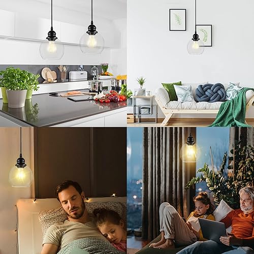 Miniatura 6 de Lámparas colgantes modernas lámpara de techo colgante industrial con pantalla de vidrio semillado iluminación colgante negra vintage para cocina