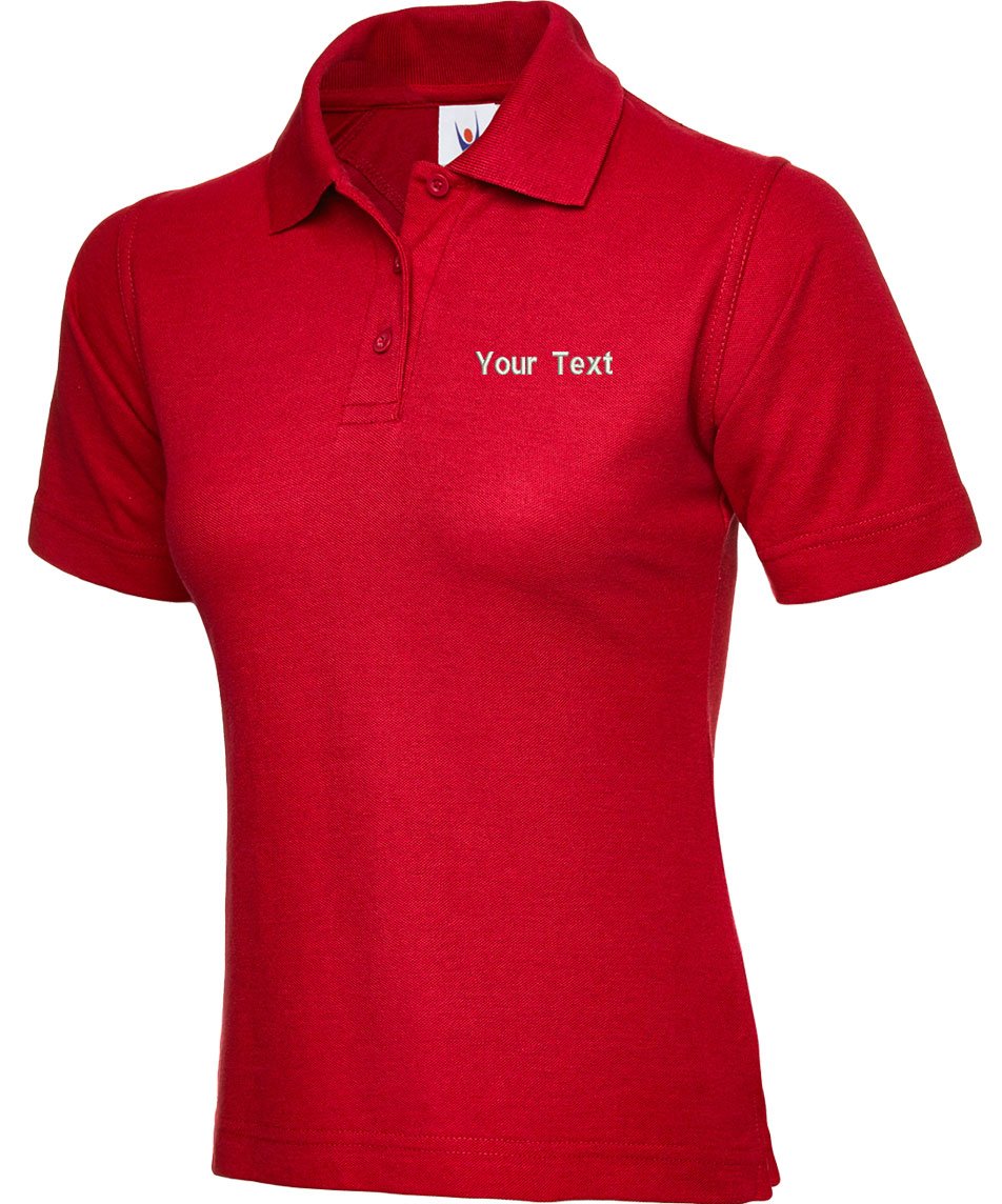Swagwear Women's Red Embroide Your Text Logo Personalised Polo 17 Colours (Xs-4Xl) 106