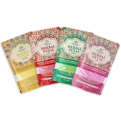 ORGANIC INDIA Organic Herbal Gulal | 100% Natural Gulal | Organic Herbal Gulal ( Red, Pink, Yellow, Green)