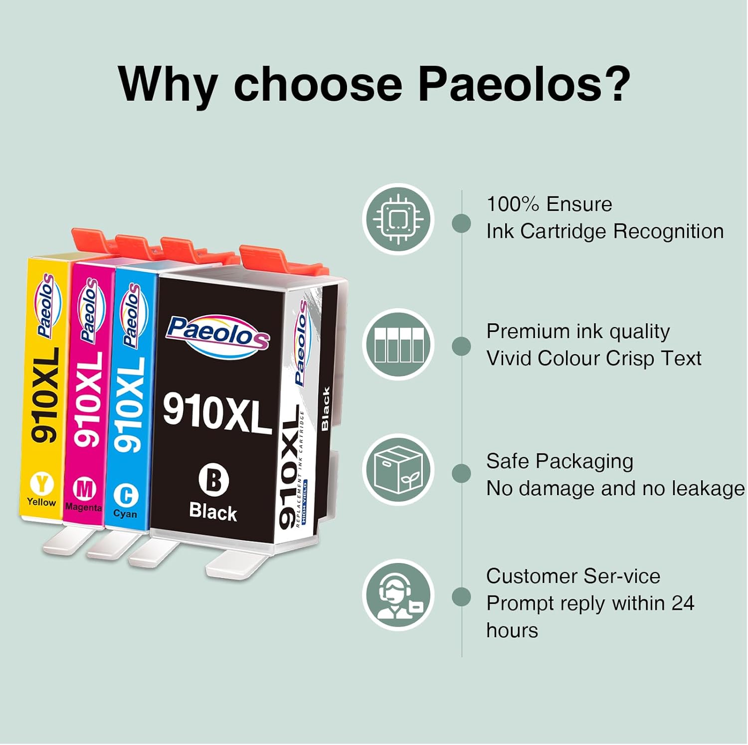 910XL 910 Ink Cartridges High Yield Replacement for HP 910XL Ink Cartridges Combo Pack for HP 910 Ink Work for HP OfficeJet Pro 8020 8010 8025 8035 8028 8030 8015 8018 8022 Printer Ink 910 (4 Pack)