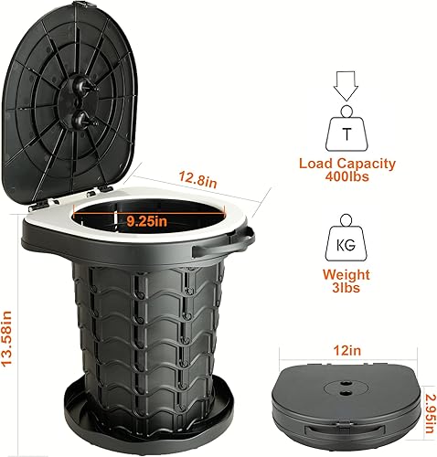 Miniatura 2 de Boreeman Inodoro portátil para campamento, plegable y ajustable en altura, capacidad de carga de 400 libras, con asa de transporte, perfecto para
