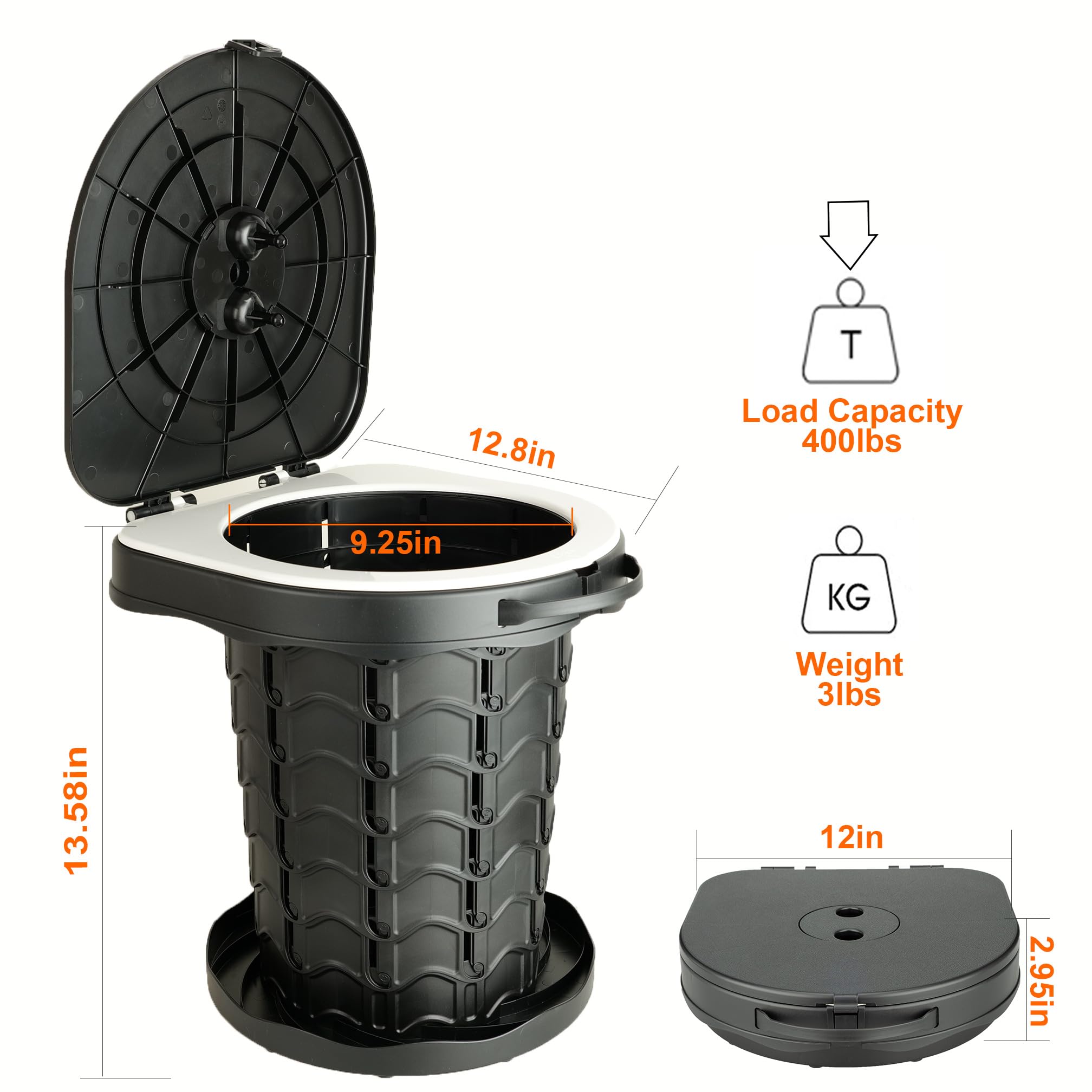 Boreeman Portable camping Toilet, Foldable and Height Adjustable, Load Capacity 400lbs, with Carrying Handle, Perfect for Camping, Travel & Car Use