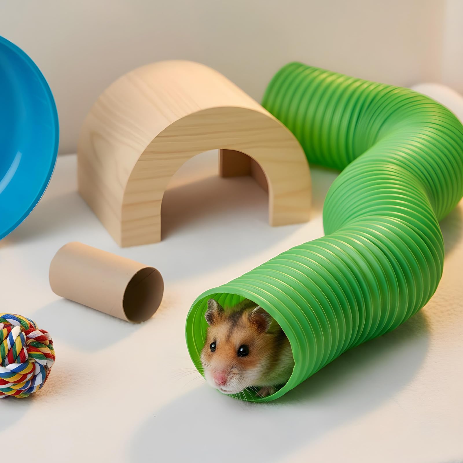 Hamstertunnel, faltbar, Kunststoffrohrspielzeug & Versteck für Hamster, Mäuse, Ratten, Frettchen, Meerschweinchen und andere Kleintiere, 4 Stück (Blau, Grün, Rosa, Weiß)