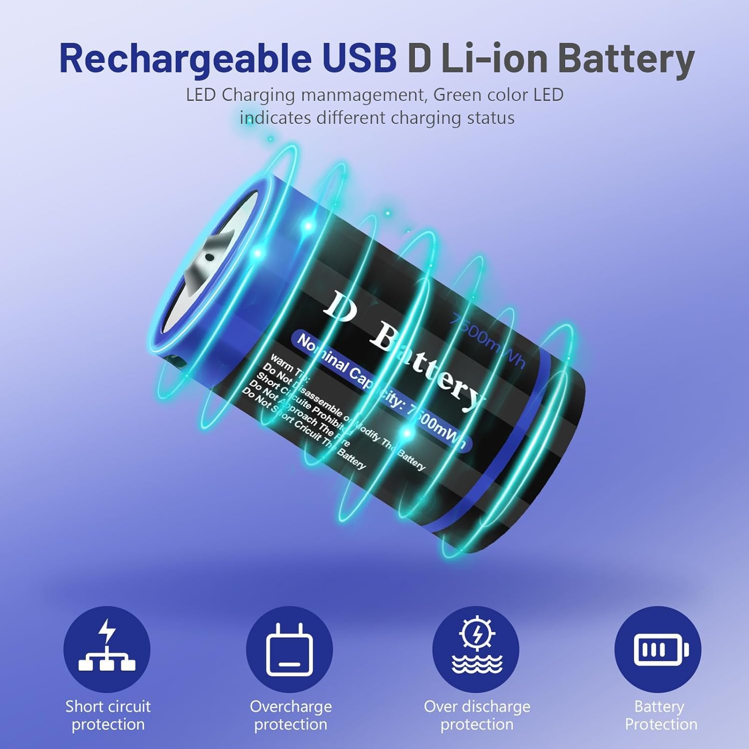 Pack 2 Pilas Tipo D De Ion De Litio Recargables Usb C 5600 | Cuotas Sin