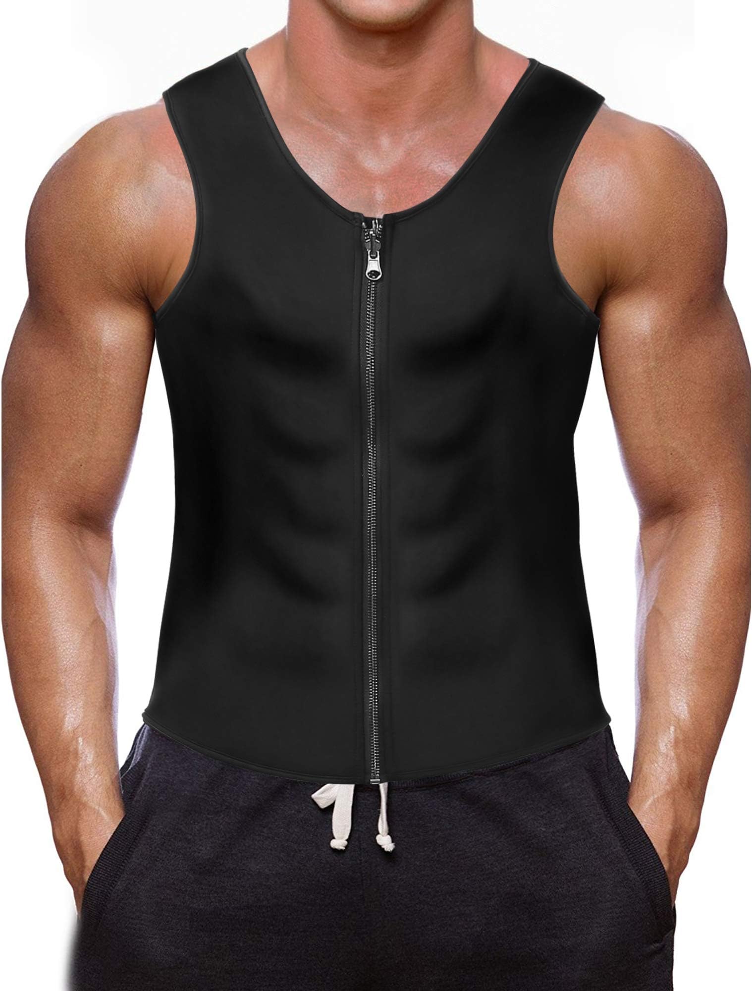 BURUNST Men's Waist Trainer Vest - Neoprene Slimming Corset Body Shaper Sauna Sweat Suits for Weight Loss - Zipper Sauna Tank Top Workout Fitness Shirt
