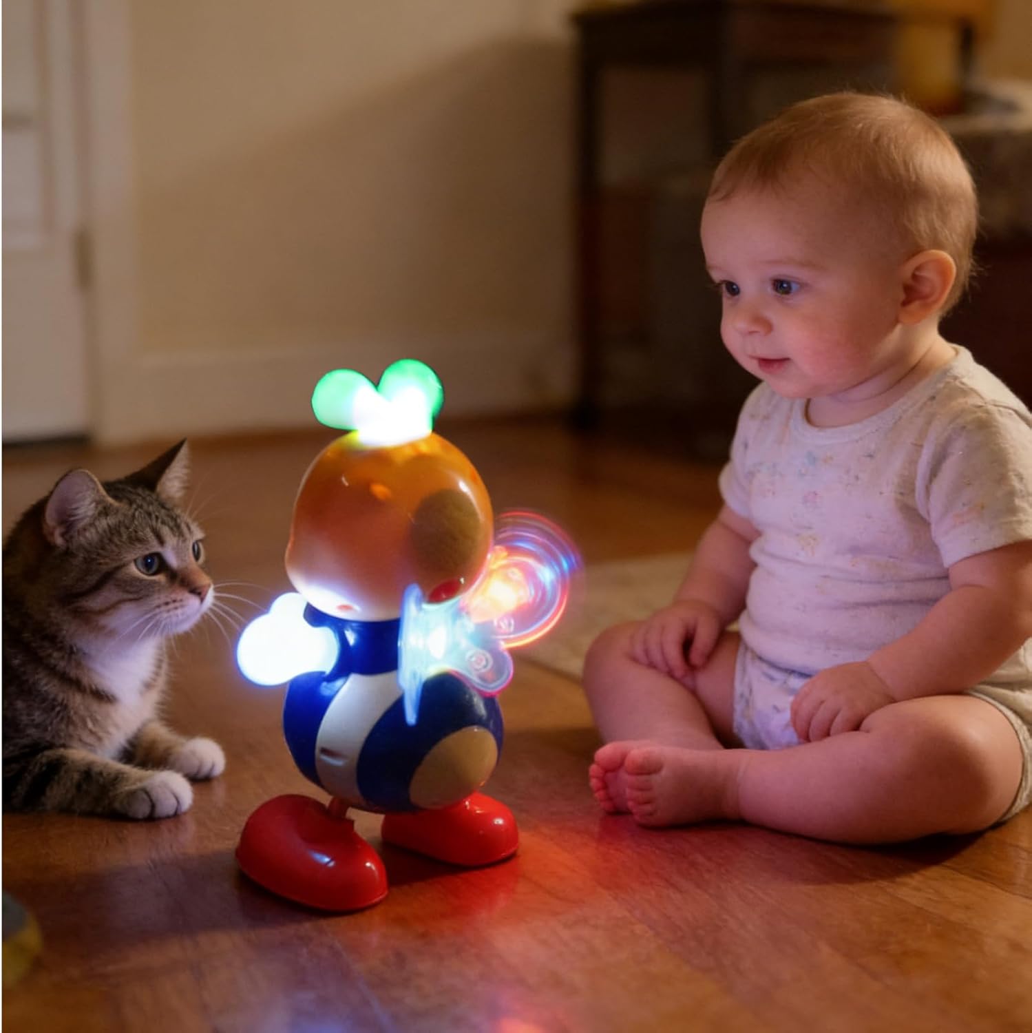 Electric Bee, Dancing Toy Music Light, 10.5x10.5x21cm, Animal Figurine, Early Learning Play, Interactive Design, for Boys Girls, Daycare Playroom, Nursery Bedroom Living Room