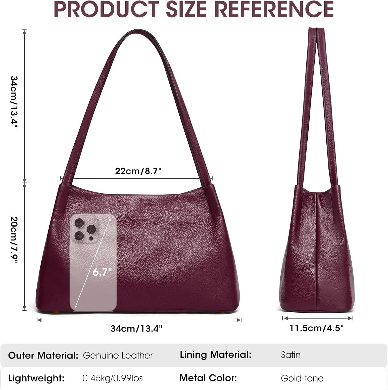 Kattee Leather Purses and Handbags for Women, Soft Genuine Leather Shoulder Hobo Bags with Top Magnetic Snap Closure - Image 4