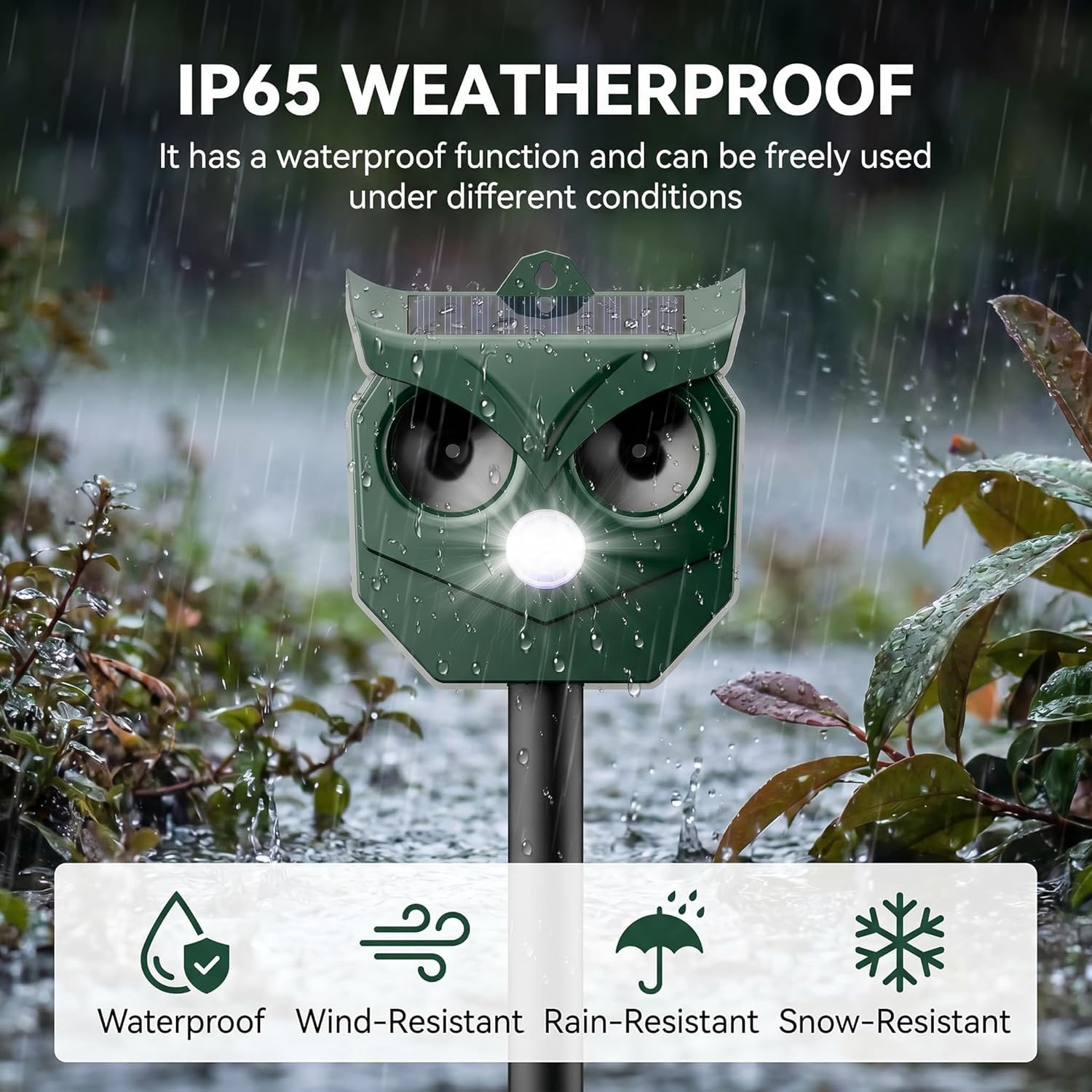Lot de 2 répulsifs à ultrasons solaires pour animaux avec lumières LED clignotantes – dissuasif extérieur pour écureuils, cerfs, ratons laveurs, lapins, mouffettes, chiens – Protège le jardin, la cour