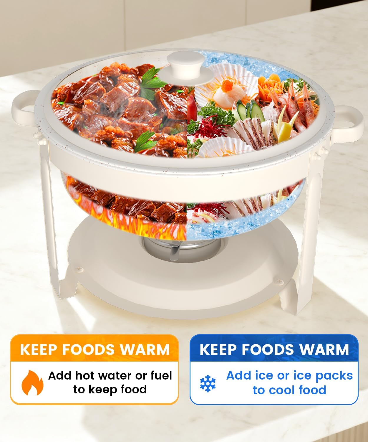 IMACONE Maifanite-Coated Chafing Dishes for Buffet of 4, 6QT White Chafing Dish Buffet Set Stainless Steel Chafer Set, Roll Edge Food Warmers for Parties, Wedding, Birthday, Church Events, Catering