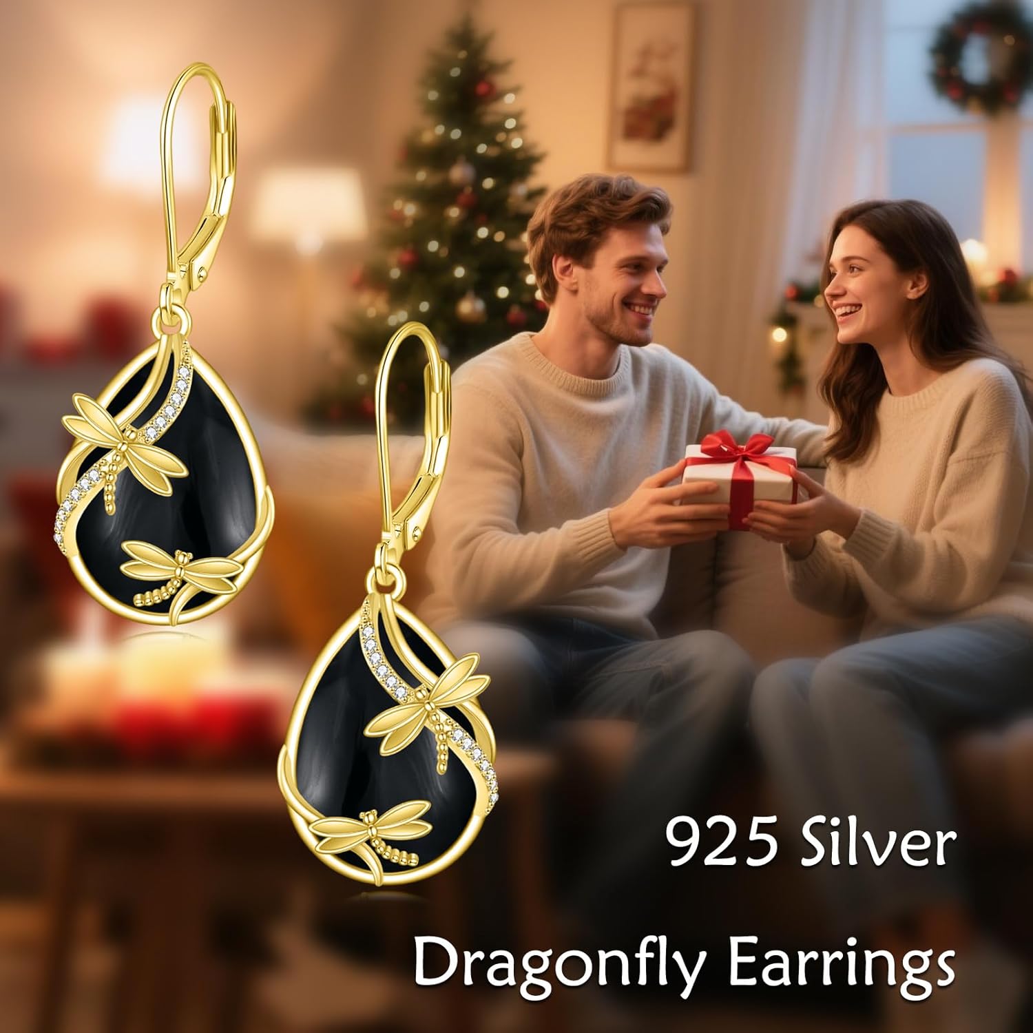 Dragonfly/Butterfly/Bee/Hummingbird/Owl/Cat/Axolotl Earrings for Women Sterling Silver Moonstone Cat'Eye Stone Turquoise Lapis Lazuli Onyx Opal Dangle Jewelry Gifts for Women - Image 3