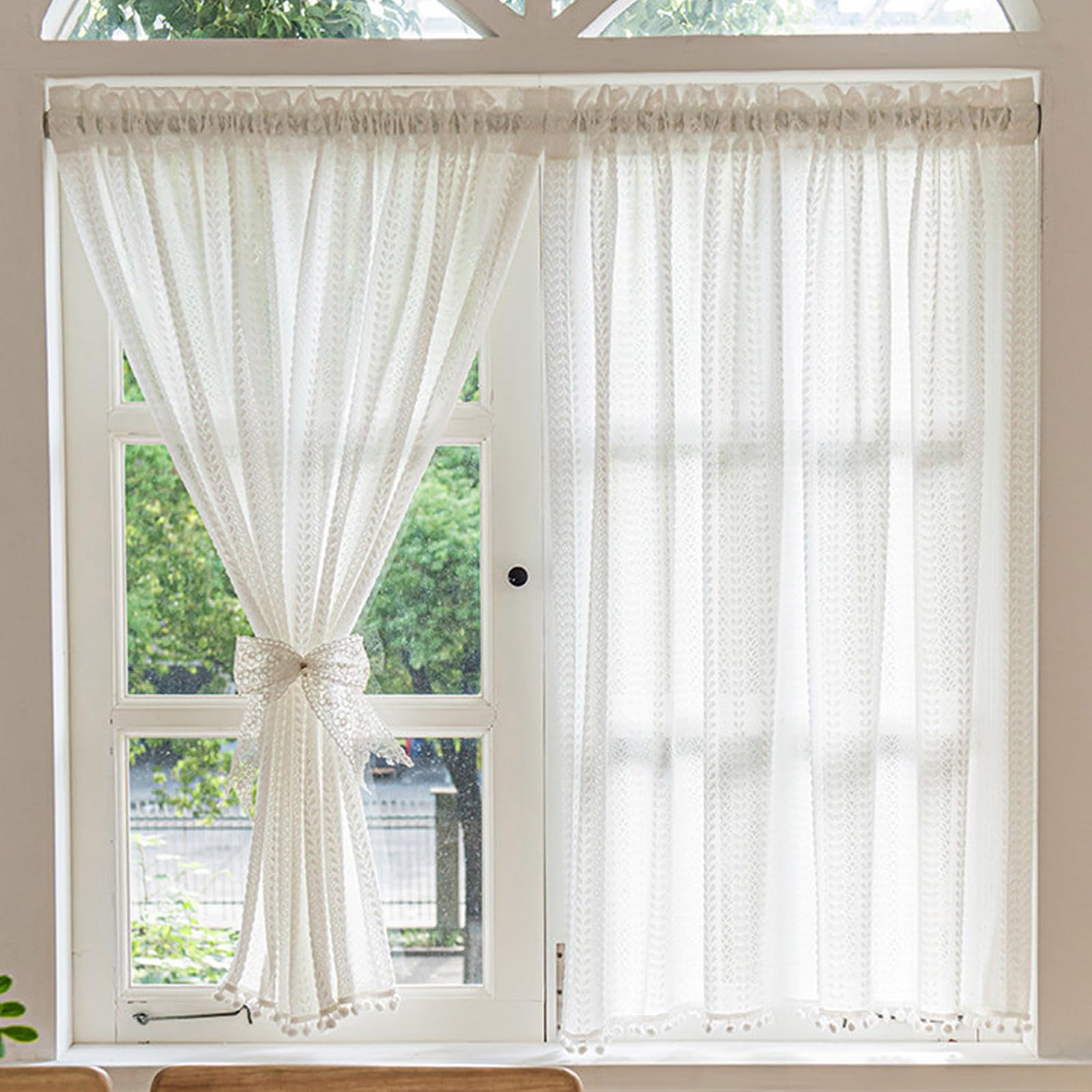 ZZYK Texture Valance Curtains Light Filtering Privacy Kitchen Farmhouse Cafe Living Room Valance Washed Rod Pocket Short Curtain for Small Windows,White,59" W x 98" L