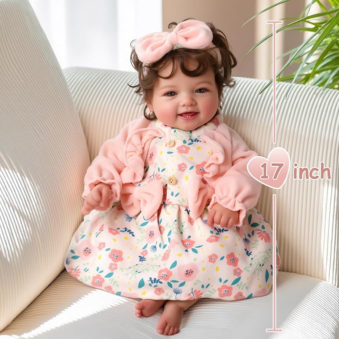 Muñeca realista reborn de 17 pulgadas con cabello rizado miniatura 5