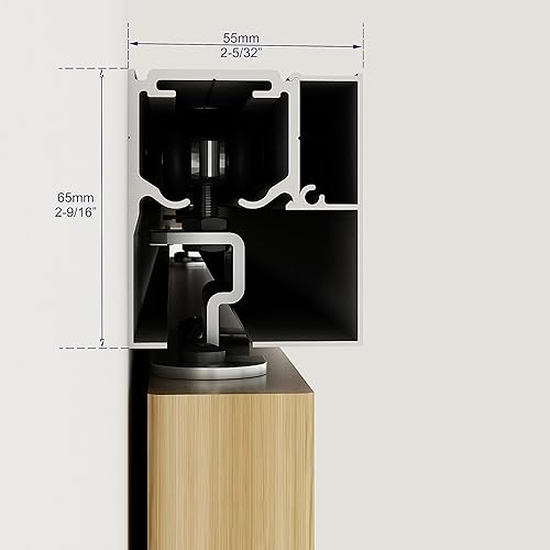 Miniatura 7 de JUBEST Kit de riel de puerta corredera de granero de 6 pies, riel de caja de aluminio montado en la pared, kit de herrajes para puertas de granero