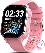 PTHTECHUS Montre Connectée Enfant GPS/4G WiFi/Bluetooth Chat et Arpels Video, Battery 900 MAH Smartwatch Enfant, SOS Podomètre Alarme Musique Caméra Mode école, À partir de 5 Ans (DF89 D-pink-9DCY)