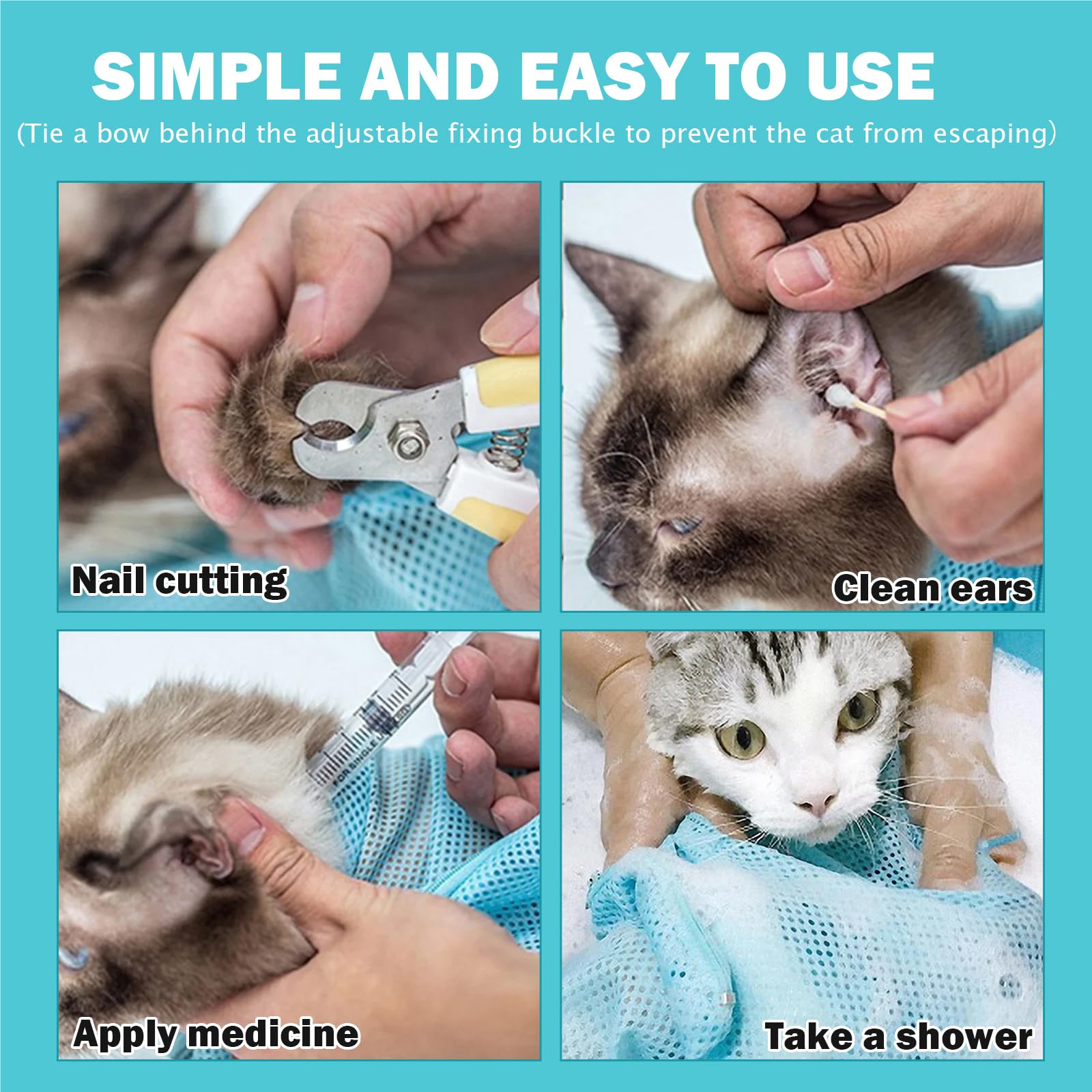 WUERKIYA Cat Grooming Bag, Cat Bath Bag, Adjustable Cat Bathing Bag, Durable Anti Scratch & Bite Cat Shower Net Bag - Image 4