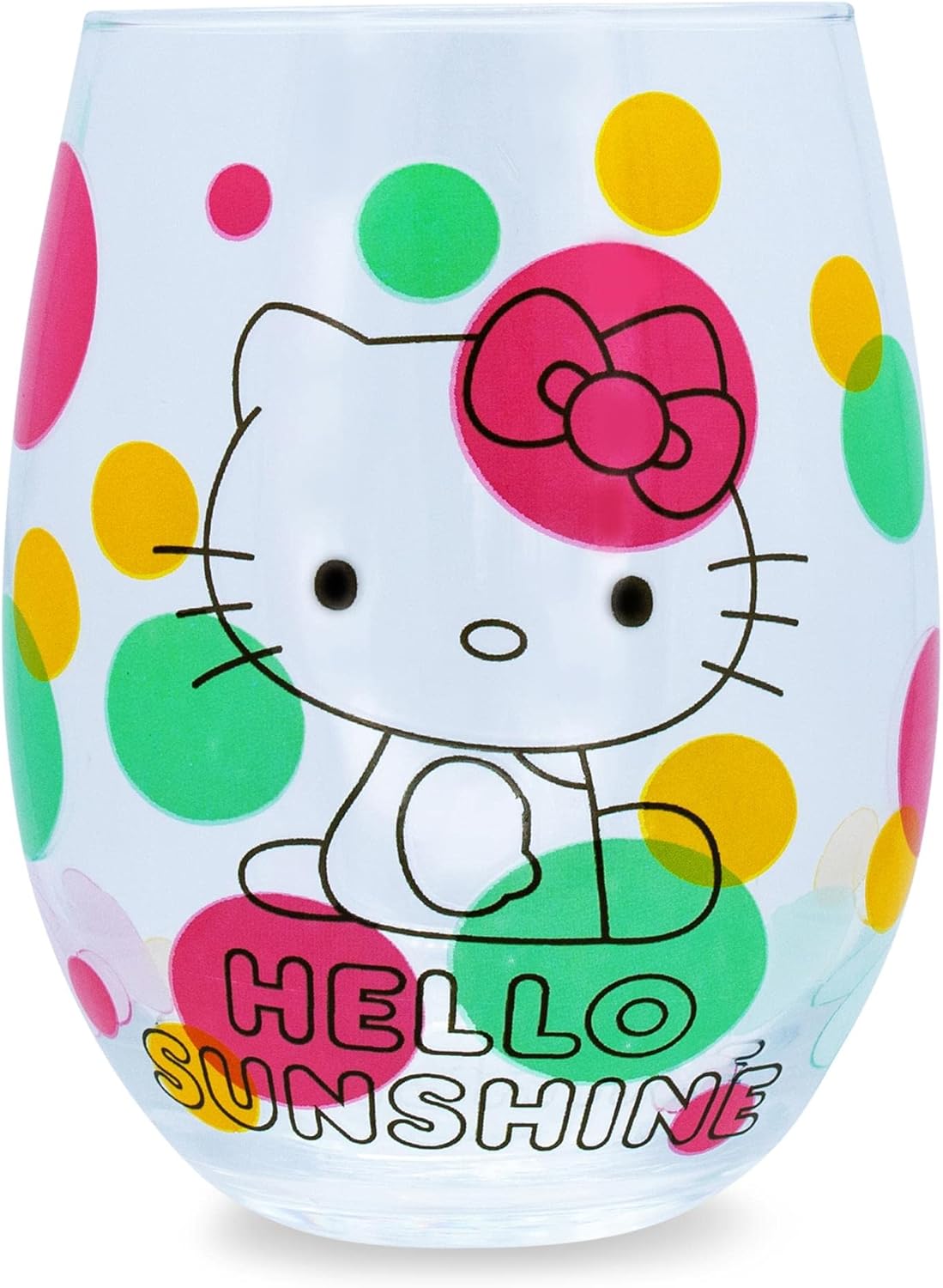 Silver Buffalo Sanrio Hello Kitty Loves Ice Cream Teardrop Stemless Wine Glass | Tumbler Cup For Mimosas, Cocktails | Holds 20 Ounces
