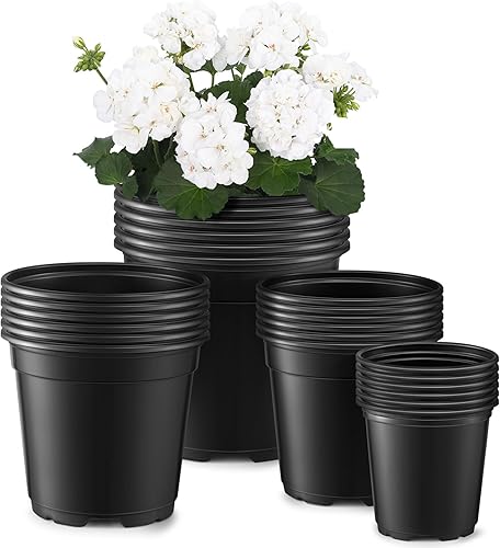 Miniatura 1 de GROWNEER Macetas de vivero con agujeros de drenaje, paquete de 24 macetas de 3.54.55.56.5 pulgadas y etiqueta de planta, macetas flexibles para