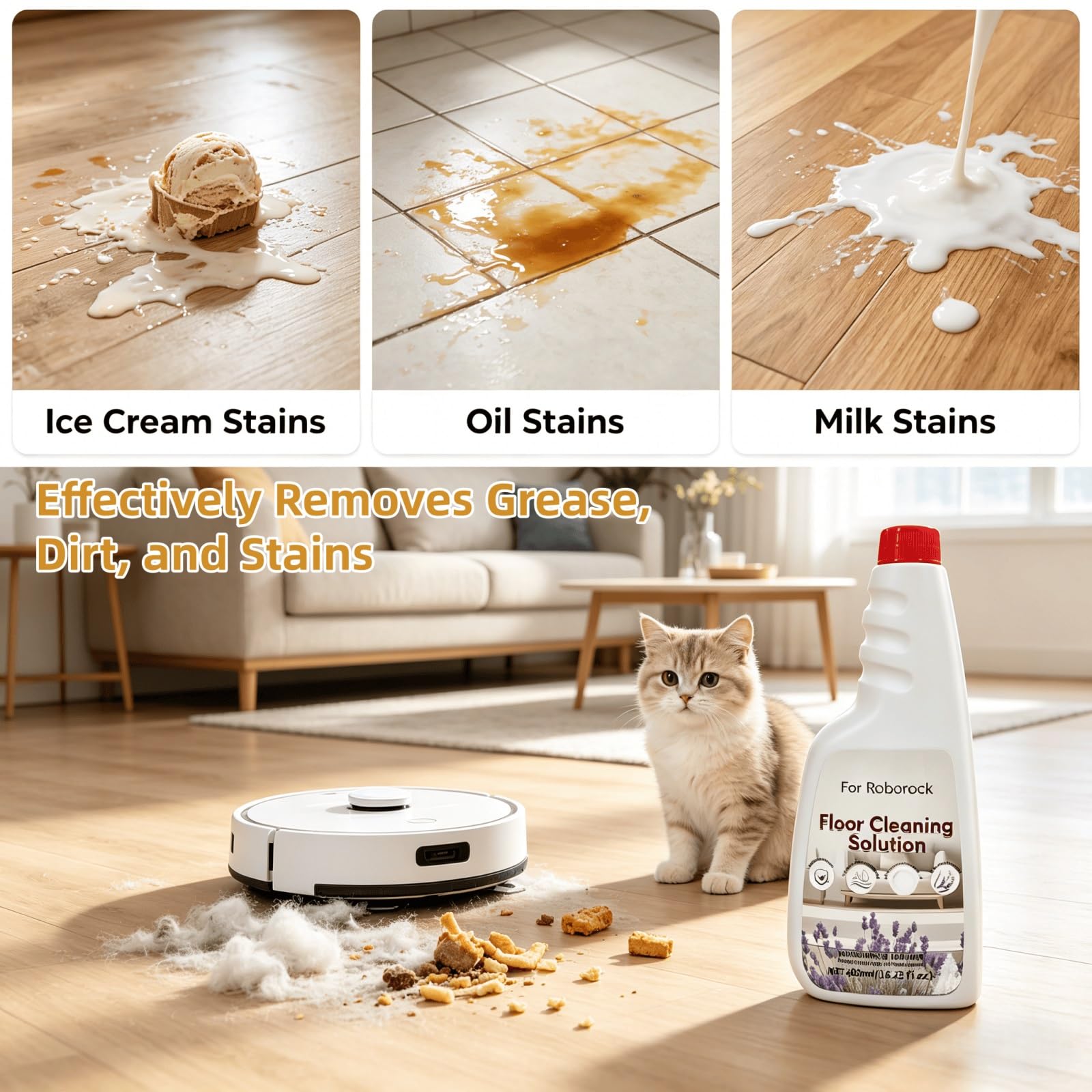 Liquide Nettoyant For Sols, 480mlX3, Parfum De Lavande, Nettoyage En Profondeur, Sans Rayures, Échelle 1: 200, Compatible Avec Roborock, Avec Robot Balayeur À Double Usage Sec Et Humide