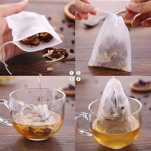 Miniatura 3 de 300 bolsas de filtro de té con cordón, bolsas de filtro de algodón vacías desechables para té suelto (3.94 x 3.15 pulgadas)