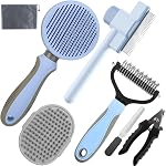 Pet Grooming Kit - 7 PCS Green Deshedding Brush Set with Undercoat Rake, Slicker Brush, Bath Brush & Nail Clipper for Short & Long-Haired Dogs and Cats