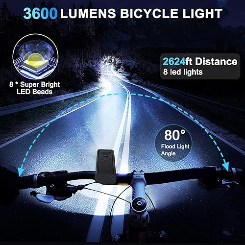 Miniatura 2 de 3600 Lumens Bike Light Set, USB-C Rechargeable Bike Lights, Front Headlight with 54 Light Modes, IPX6 Waterproof Bicycle Headlight, for Commuters