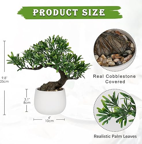 Miniatura 9 de Árbol bonsái falso de enebro zen, planta bonsái de 10 pulgadas de alto, árboles bonsái artificiales con maceta de cerámica negra decorada con
