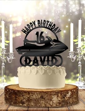 Seadoo Jet Ski Wave Runner Happy Birthday Cake Toppers With Name And Age Personalized Water Sports Acrylic Decoration Kids Marine Birthday Celebration Accessories Unique Party Topper