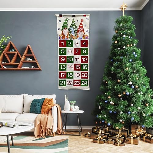 Miniatura 6 de Calendario de cuenta regresiva de Navidad, calendario de Adviento colgante de madera, decoración de pared de Navidad con bolsillos, letrero de