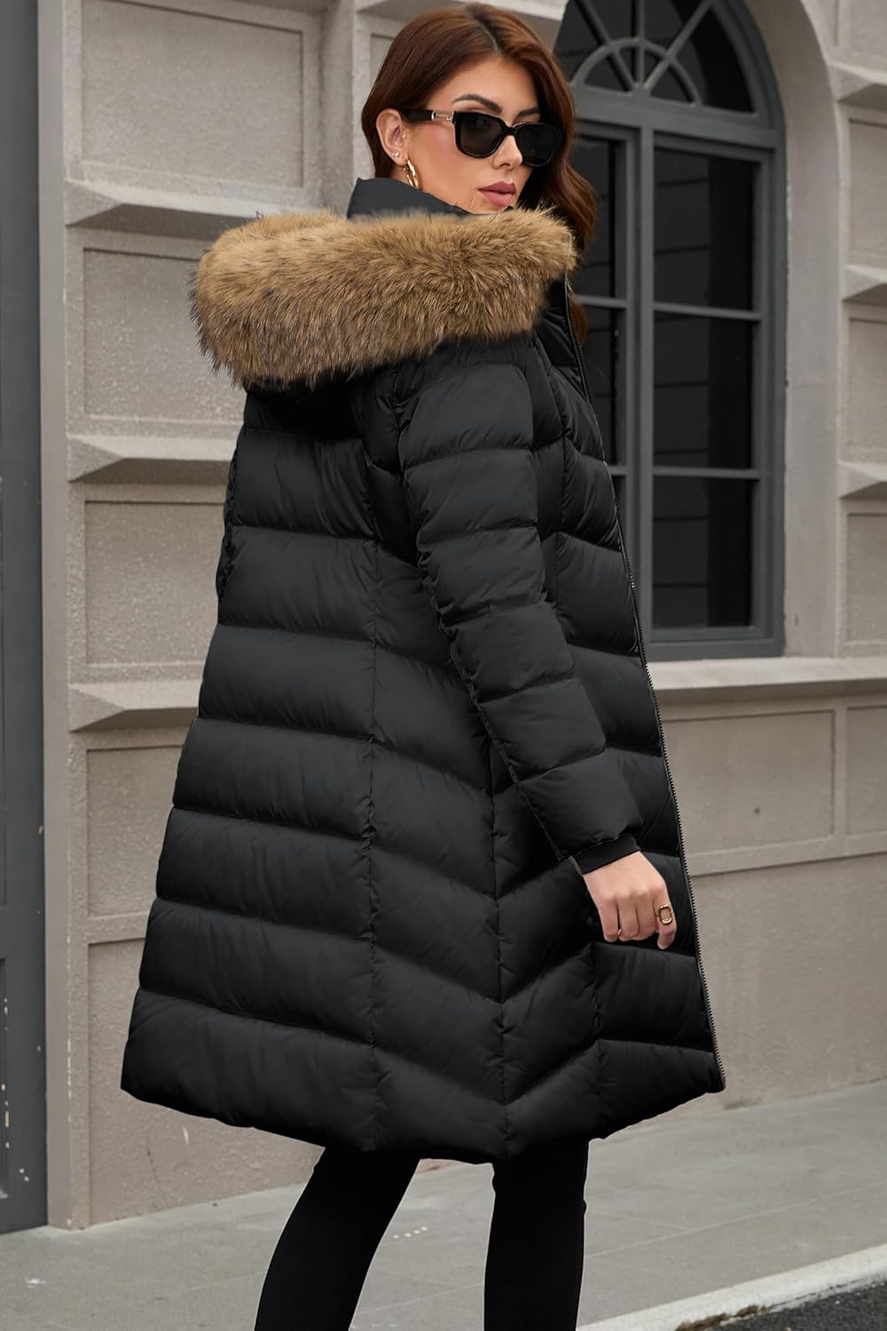 PAPILLON D'OR WEAR YOUR WINGS Women's Long Puffer Coat with Detachable Faux Fur Collar Hood Pockets Winter Jacket - Image 6