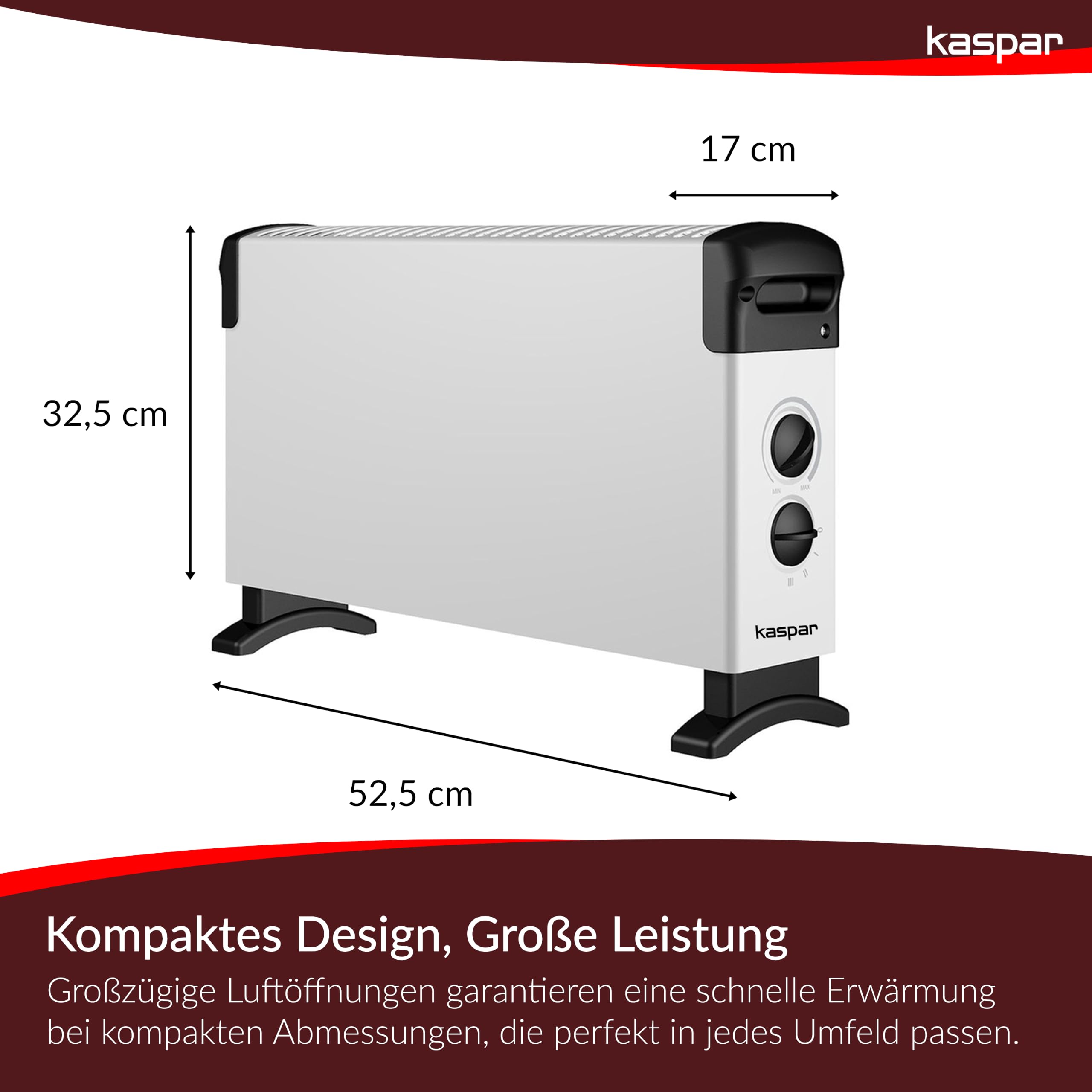 KASPAR Convector Dispositivo de calefacción, radiador con termostato y 3 modos de calor, 750, 1250, 2000 W, calefacción eléctrica, blanco