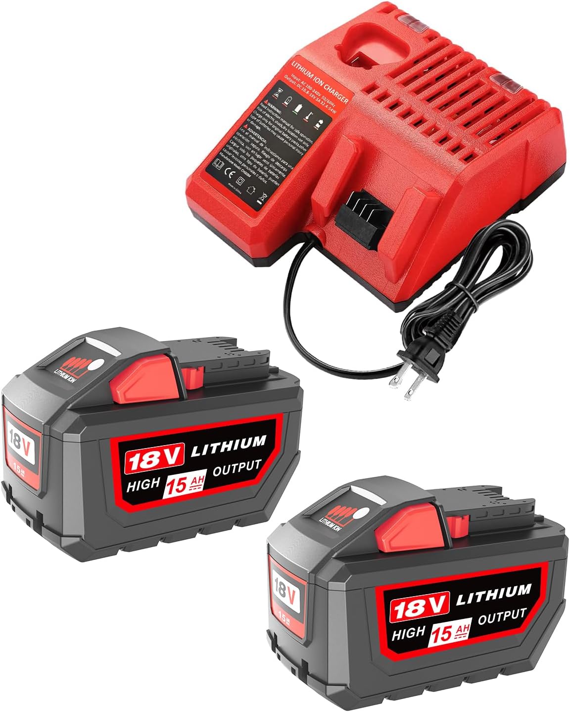 - 2Pack 15.0Ah Replacement for Milwaukee M18 Battery and Charger Combo Compatible with Milwaukee 18V Battery and 18 Volt Cordless 48-11-1862 48-11-1852 48-11-1880 Cordless Power Tools
