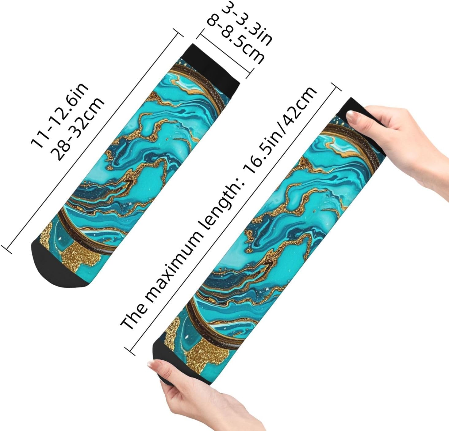 Women Men Breathable Warm Boot Socks Turquoise Blue Gold Marble Calf Socks for Hiking Work