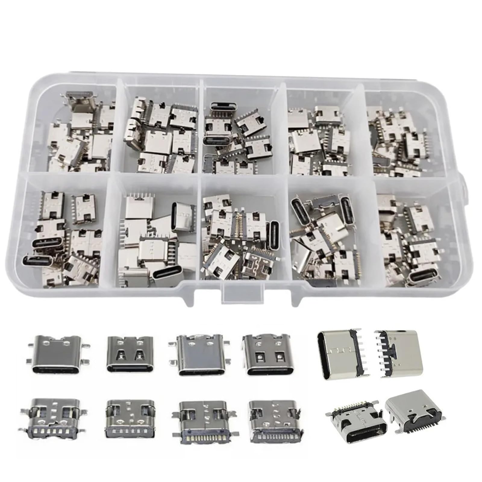 Conectores de base de carga USB Tipo C, kit de 100 piezas con 10 modelos de 6 y 16 pines 7