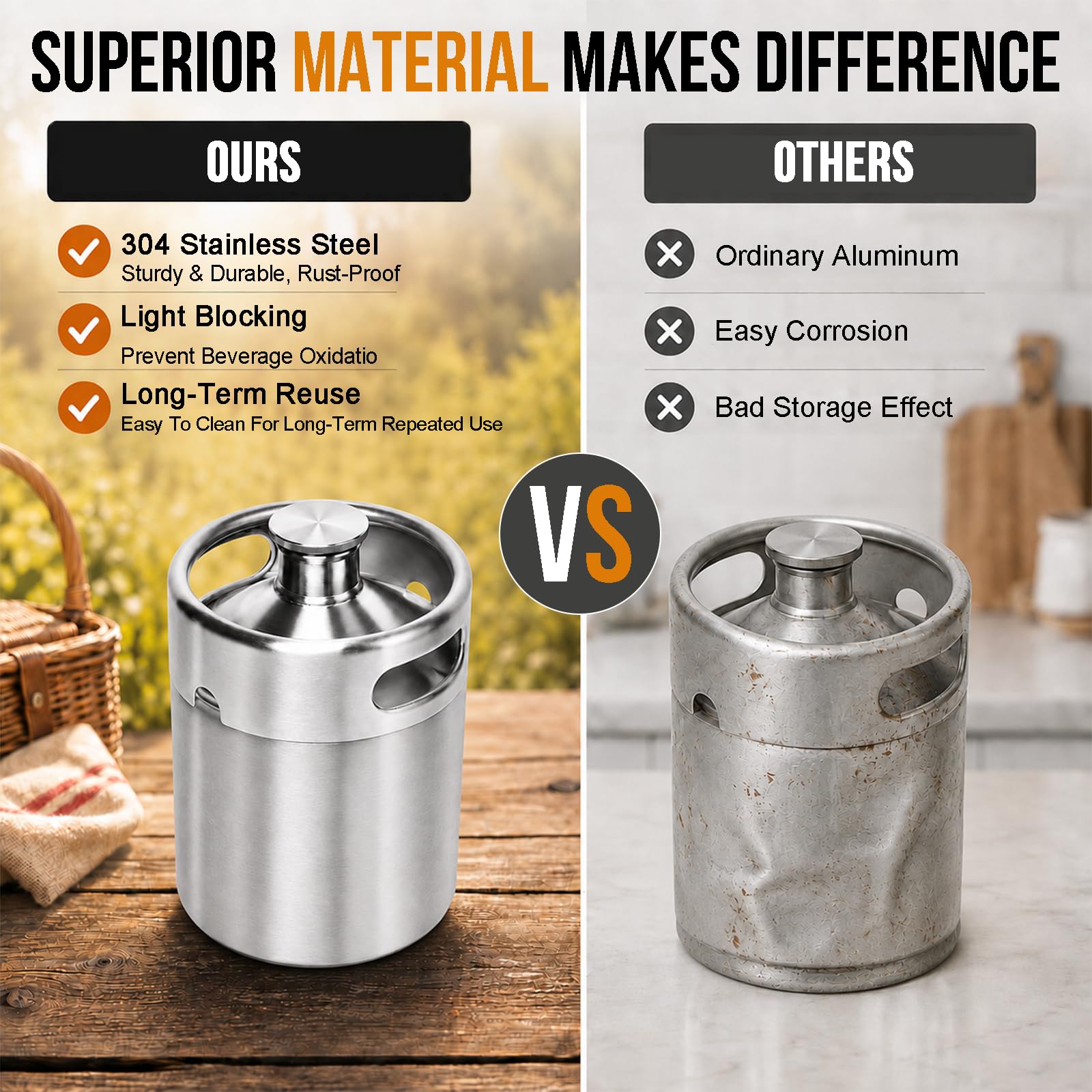 Mini Keg Growler - 64oz Stainless Steel Beer Keg -5