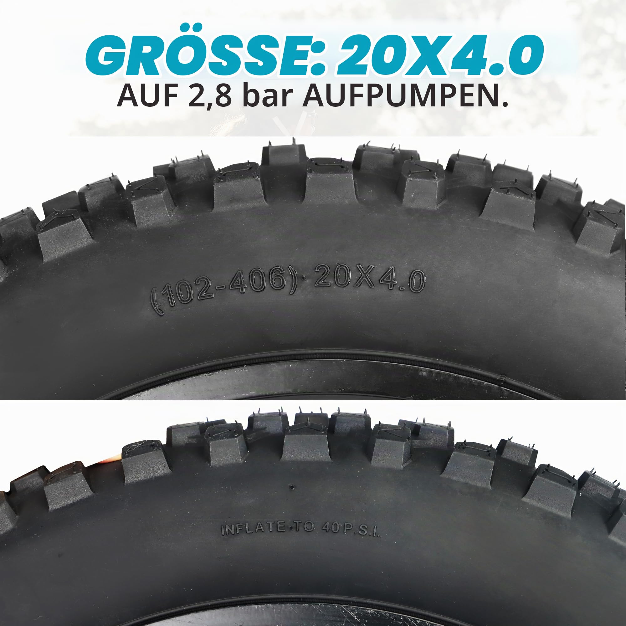 ZUKKA 20 Zoll Heavy Duty E-Bike Reifen 20x4.0 Mantel 102-406 | Faltbar Fat Tire, Fett Fahrradreifen, für E-Bike/Mountain,Snow Bike
