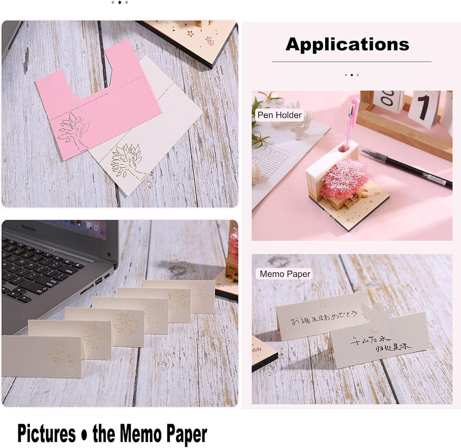 3D Memo Pads with Light & Pen Holder Dispenser Box,Cute Sticky Notes Kawaii Notepads Convenience Stickers Paper Carving Building Block Funny Office/Home Décor