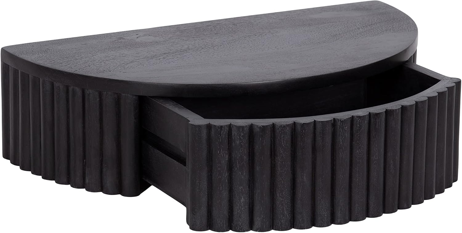Kate and Laurel Reid Ribbed Wooden Floating Side Table, 20 x 11 x 6, Black, Modern Wood Floating Nightstand with Drawer for Extra Storage and Added Functionality