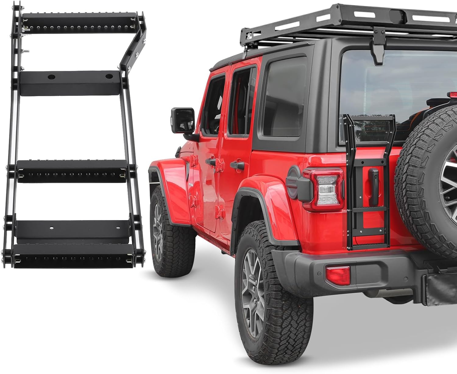 Linskip Tailgate Ladder Compatible with 2018-2024 2025 Jeep Wrangler JL 4XE Sport Rubicon Sahara Willys Mojave, Step Roof Access Ladder for Jeep Wrangler Exterior Accessories