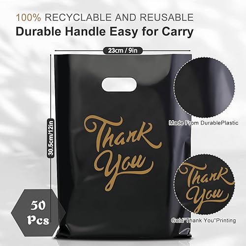 Miniatura 2 de Gute Paquete de 50 bolsas de mercancía con texto en inglés "Thank You", extragruesas de 2.36 mil, bolsas de compras al por menor al por mayor,
