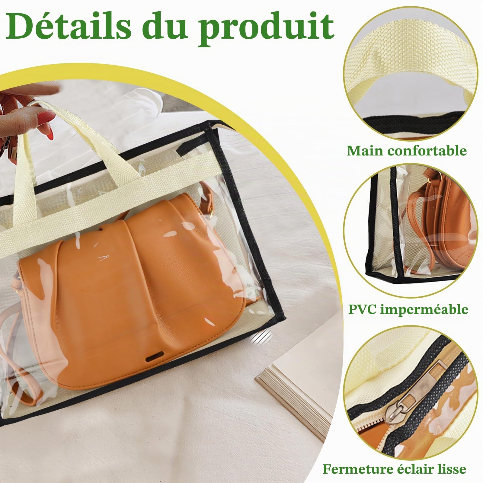 Rangement de Sac à Main, Sac de Rangement pour Organisateur de Sac à Main Sac de Rangement Transparent Anti-Poussière pour Sac à Main pour Placard Suspendu avec Fermeture à Glissière(Paquet de 5)