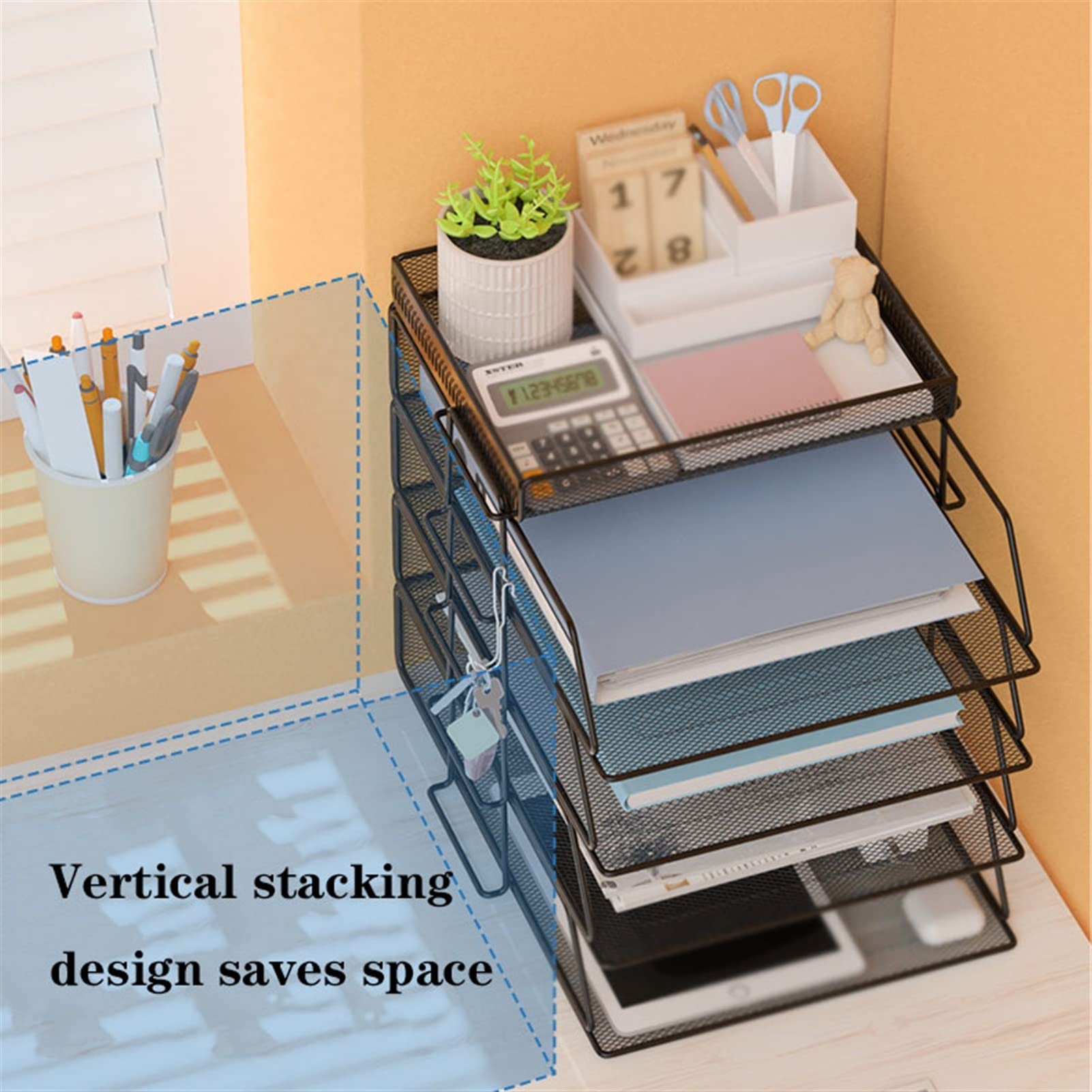 File Rack Scaffale for ufficio Scrivania, Organizzatore di scrivania in metallo impilabile, Organizzatore da scrivania, Scatola di immagazzinaggio Telaio del file, Informazioni Bookstand Rack Office F