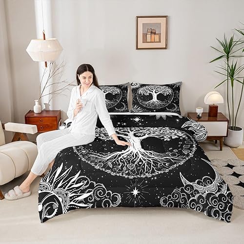 Miniatura 38 de Castle Fairy Juego de edredón de Halloween tamaño individual, juego de ropa de cama con estampado de animales de murciélagos negros para niños