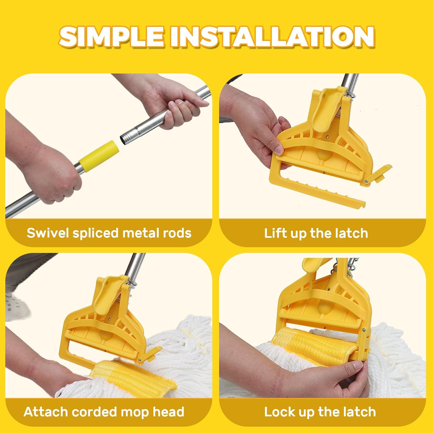 Commercial Heavy Duty Mop Handle 61 Inch Mop Stick with Adjustable Stainless Steel Handle Industrial Floor Cleaner Stick Replacement Wet palo de trapeador (2 Pack)